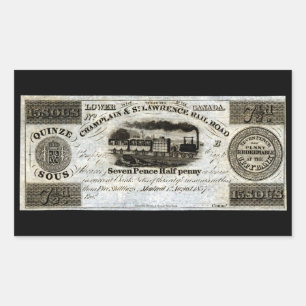 1837 Canadian Railroad Currency Rektangulärt Klistermärke