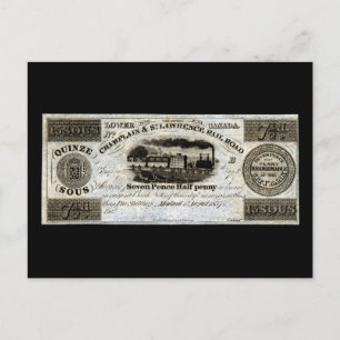 1837 Canadian Railroad Currency Vykort