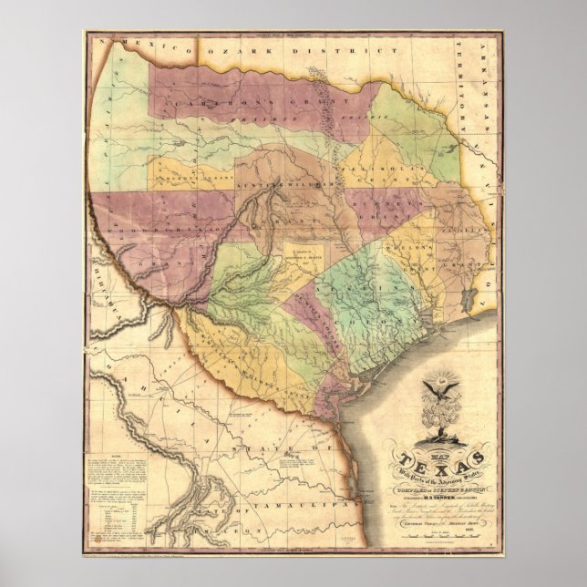 1837 Karta i Republiken Texas Poster (Framsidan)