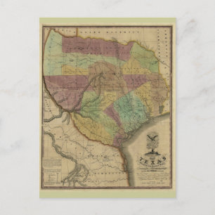 1837 Karta i Texas, med delar till angränsande Sta Vykort