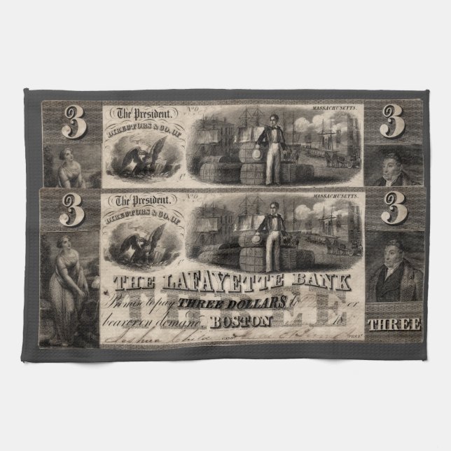 1837 Lafayette Bank Three Dollar Note Kökshandduk (Horisontell)