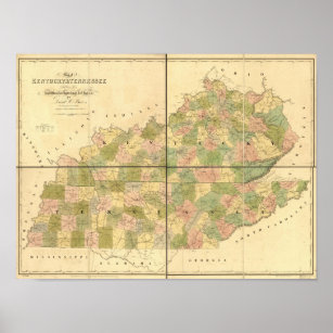 1839 Karta på Tennessee & Kentucky Rails and Road Poster