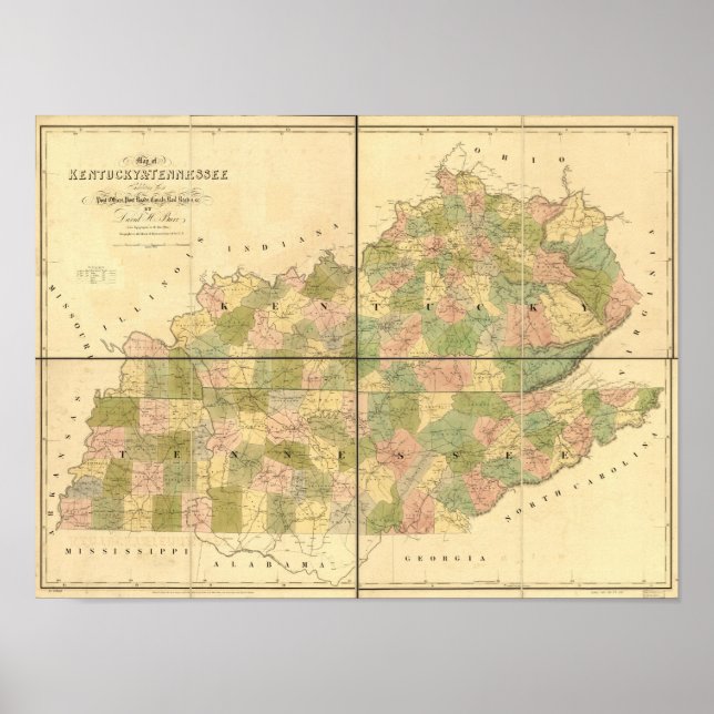 1839 Karta på Tennessee & Kentucky Rails and Road Poster (Framsidan)
