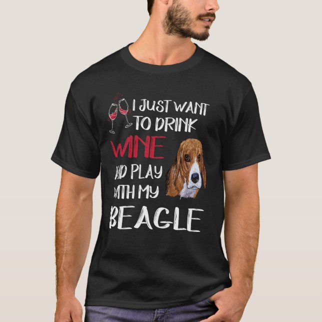 183 Drick Vin och spela med min beagel T Shirt (Framsida)