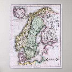 1840 karta i Skandinavien Poster