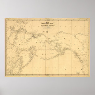 1844 Karta i Ryssland och Alaska på ryska Poster