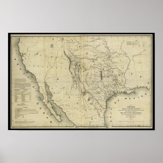 1844 Karta i Texas och Land intill Poster (Framsidan)