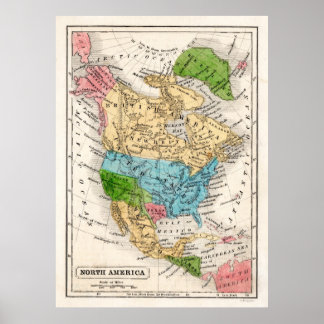 1846 Nordamerika Karta med Texas Poster