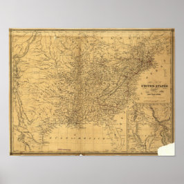 1847 Antique Rail Karta i Förenade Stater Poster