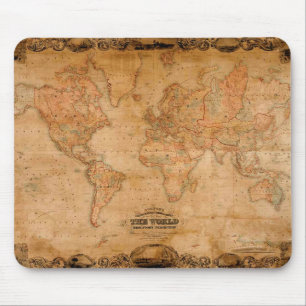 1847 ANTIQUE World MAP Mousepad Musmatta