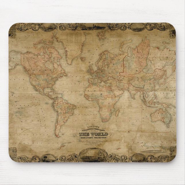1847 ANTIQUE World MAP Mousepad Musmatta (Framsidan)