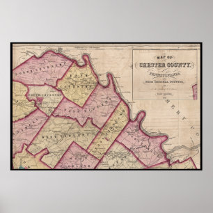 1847 Chester County Karta Schuylkill River Poster