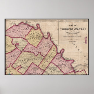 1847 Chester County PA Karta Schuylkill River Poster
