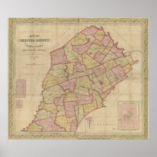 1847 Karta Chester County Pennsylvania PA Poster