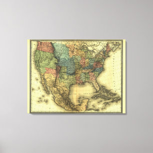 1848 Thunot Duvotenay Karta: Etats-Unis & Mexique Canvastryck