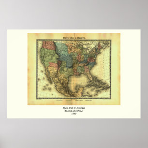 1848 Thunot Duvotenay Karta: Etats-Unis & Mexique Poster