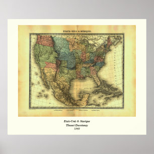 1848 Thunot Duvotenay Karta: Etats-Unis & Mexique Poster