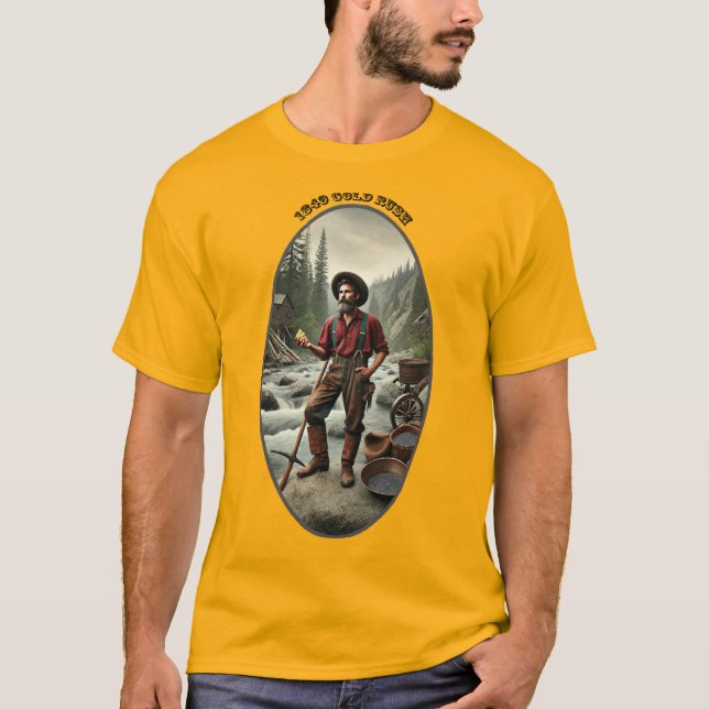 1849 California Guld Miner med stort Nugget URM T Shirt (Framsida)