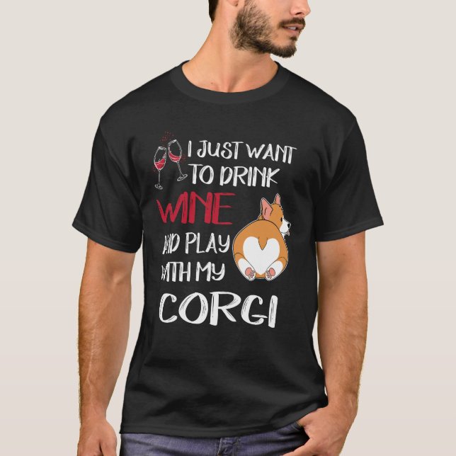 184 Jag vill bara dricka Vin T Shirt (Framsida)