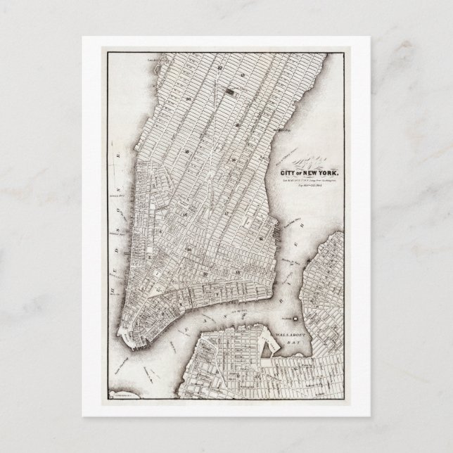 1850 Antik karta över Manhattan, New York Vykort (Framsida)