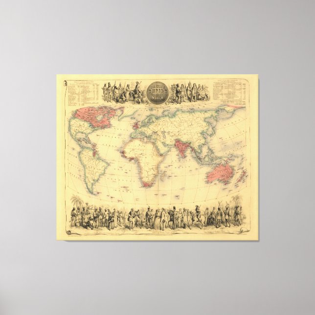 1850:s Karta i det brittiska imperiet över hela vä Canvastryck (Framsida)