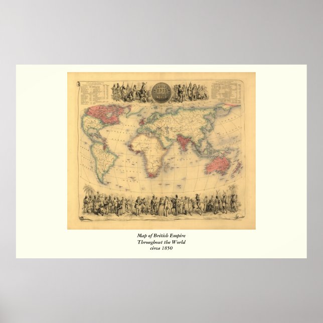 1850:s Karta i det brittiska imperiet över hela vä Poster (Framsidan)