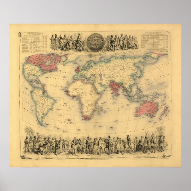 1850:s Karta i det brittiska imperiet över hela vä Poster (Framsidan)