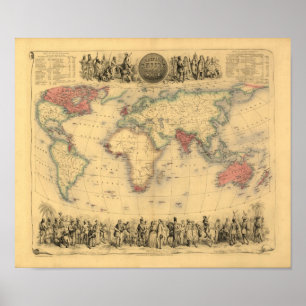1850:s Karta i det brittiska imperiet över hela vä Poster