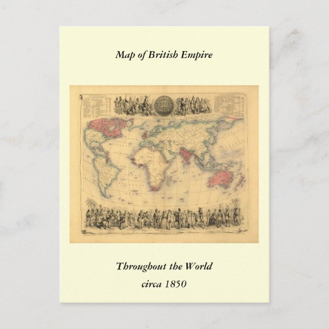 1850:s Karta i det brittiska imperiet över hela vä Vykort (Framsida)