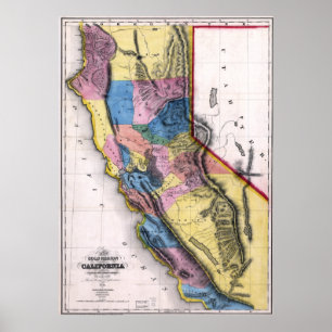 1851 Kalifornien Guld Karta Poster