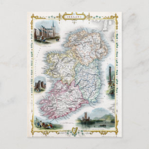 1851 Karta i Irland Vykort
