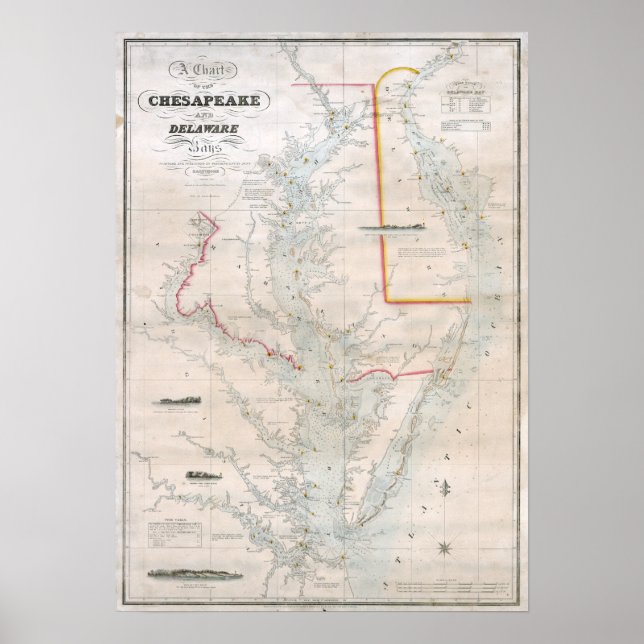 1852 Diagram över chesapeake och Delaware Bays Poster (Framsidan)