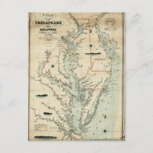 1852 Diagram över chesapeake och Delaware Bays Vykort