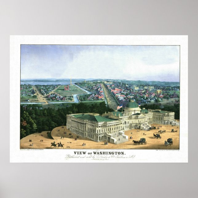 1852 Färg Lithograph - View of Washington Poster (Framsidan)