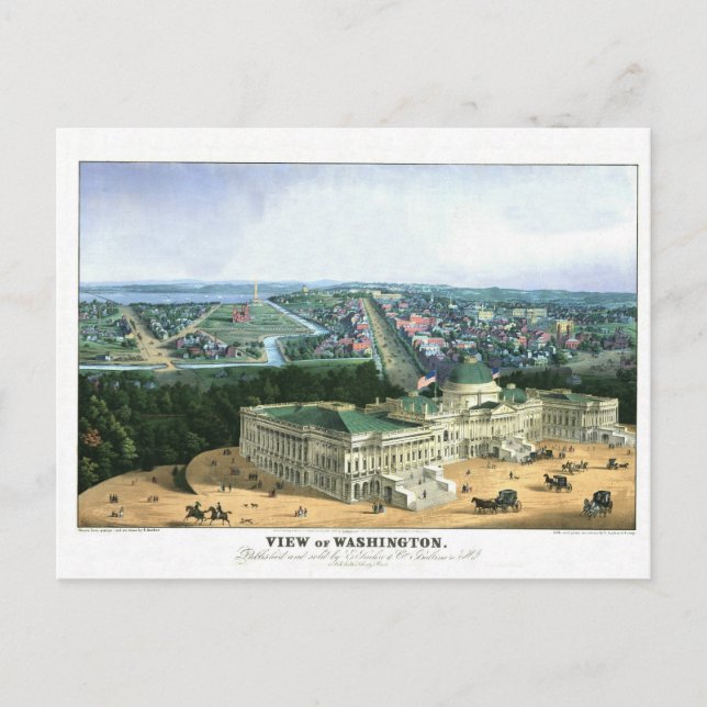 1852 Färg Lithograph - View of Washington Vykort (Framsida)