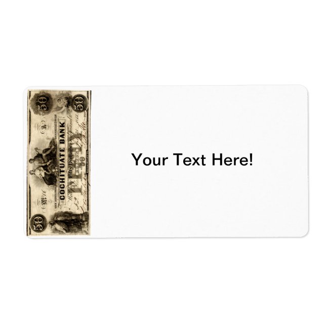 1853 Cochituate 50 Dollar Note Fraktsedel (Framsidan)