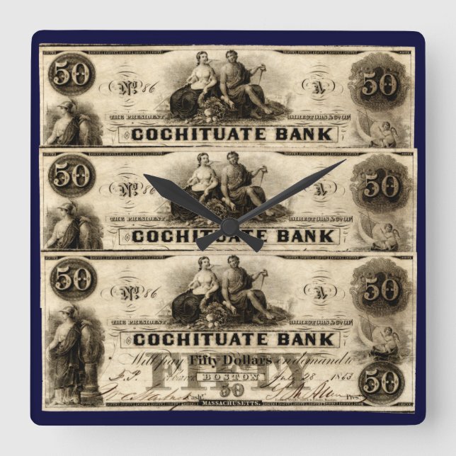 1853 Cochituate 50 Dollar Note Fyrkantig Klocka (Framsida)