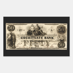 1853 Cochituate 50 Dollar Note Rektangulärt Klistermärke