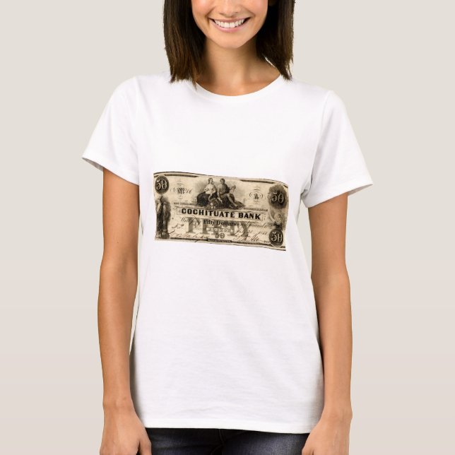 1853 Cochituate 50 Dollar Note T-shirt (Framsida)
