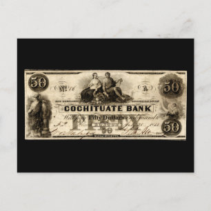 1853 Cochituate 50 Dollar Note Vykort