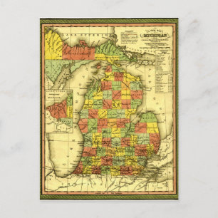 1853 Vivid Karta i Michigan Show true allegiance M Vykort
