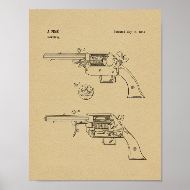 1854 Gun Patent Art Teckning Skriv ut Poster (Framsidan)