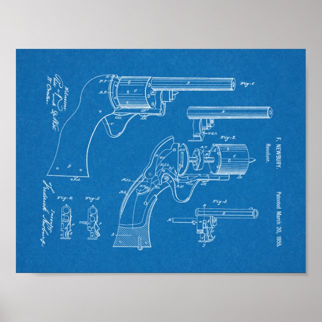 1855 Gun Revolver Patent Art Teckning Skriv ut Poster (Framsidan)