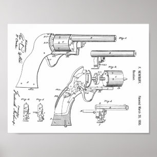 1855 Gun Revolver Patent Art Teckning Skriv ut Poster