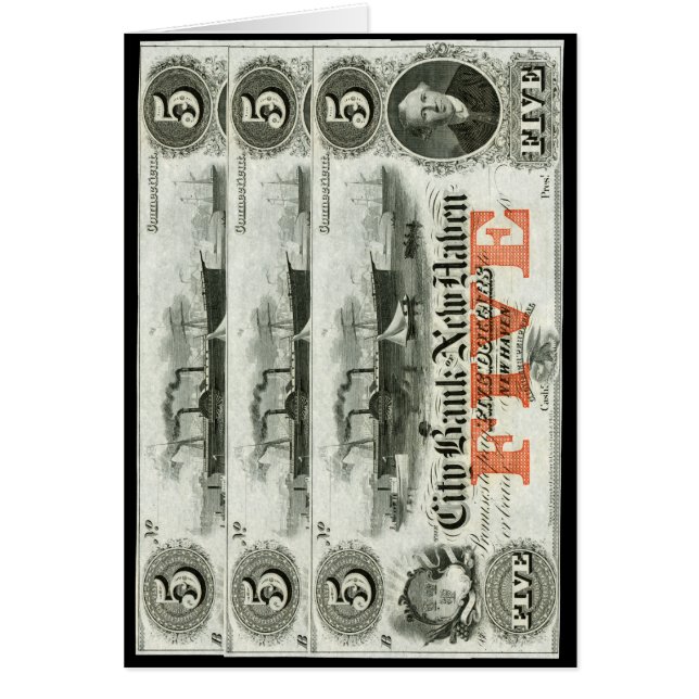 1855 Nya har fem dollar Hälsningskort (Framsidan)