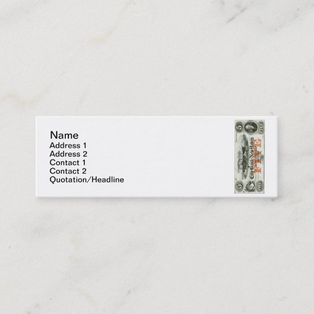 1855 Nya har fem dollar Mini Visitkort (Framsida)