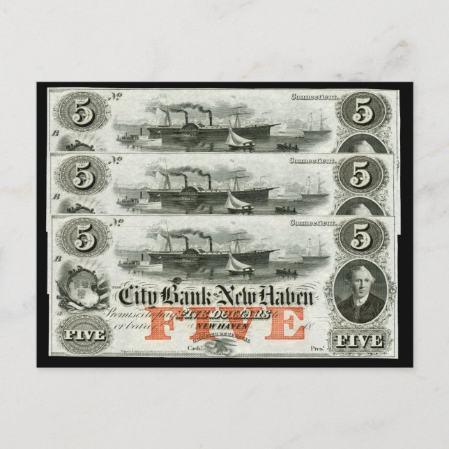 1855 Nya har fem dollar Vykort (Framsida)