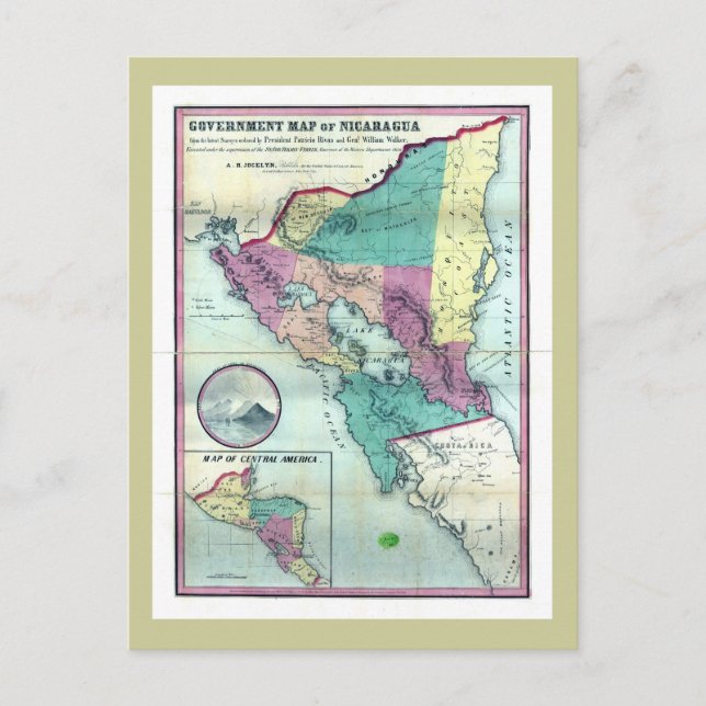 1856 Government Karta of Nicaragua by A.H. Jocelyn Vykort (Framsida)