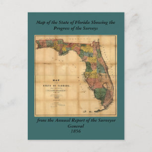 1856 Karta i delstaten Florida av Columbus Drew Vykort