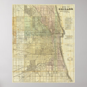 1857 Karta i Chicago Illinois Poster